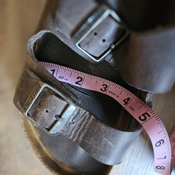 Birkenstock gray brown leather slippers slides sandals - Picture 15 of 16